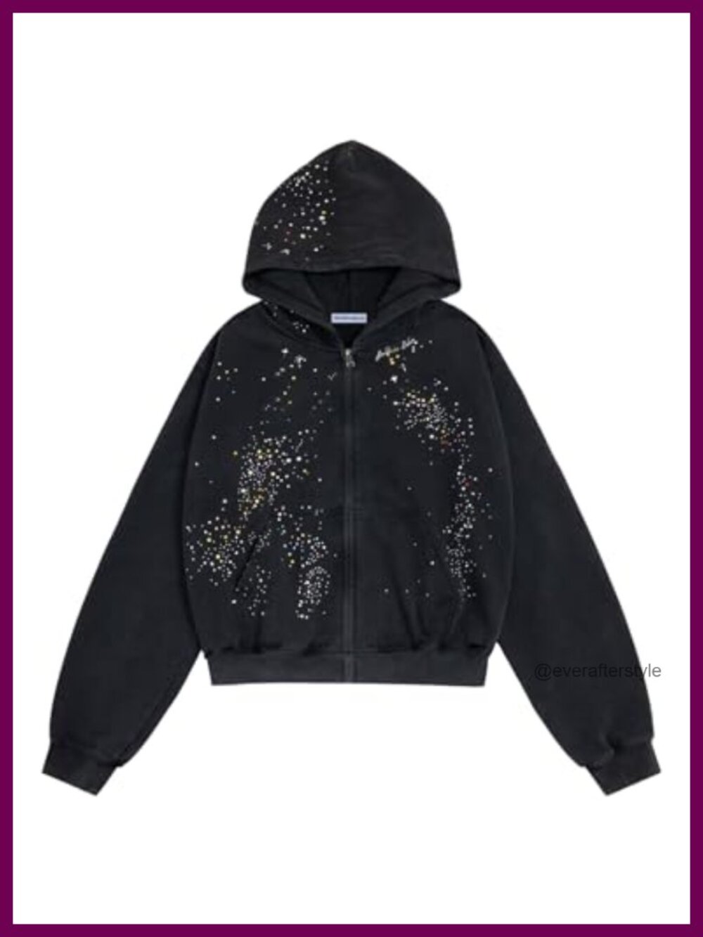 Rhinestone Star Zip Up Hoodie Oversized Y2K Streetwear Unisex
